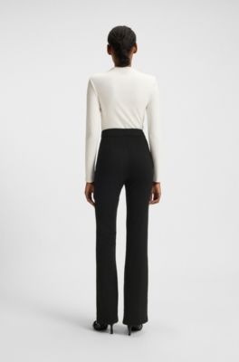 Pantalones acampanados en punto Milano con costura en la parte delantera, Negro