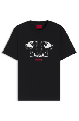 Dobermann-print T-shirt in cotton jersey, Black