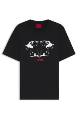 Camiseta en punto de algod&oacute;n con estampado Dobermann, Negro
