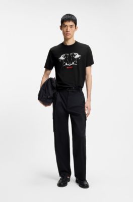Camiseta en punto de algod&oacute;n con estampado Dobermann, Negro