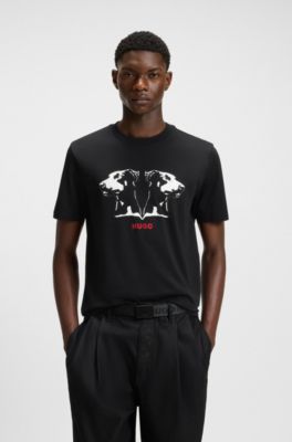 Dobermann-print T-shirt in cotton jersey, Black