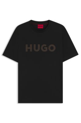 HUGO - Cotton-jersey T-shirt with herringbone logo - Black