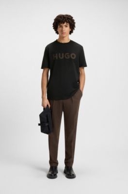 Camiseta de punto de algod&oacute;n con logo de espiga, Negro