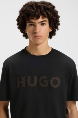 Camiseta de punto de algod&oacute;n con logo de espiga, Negro