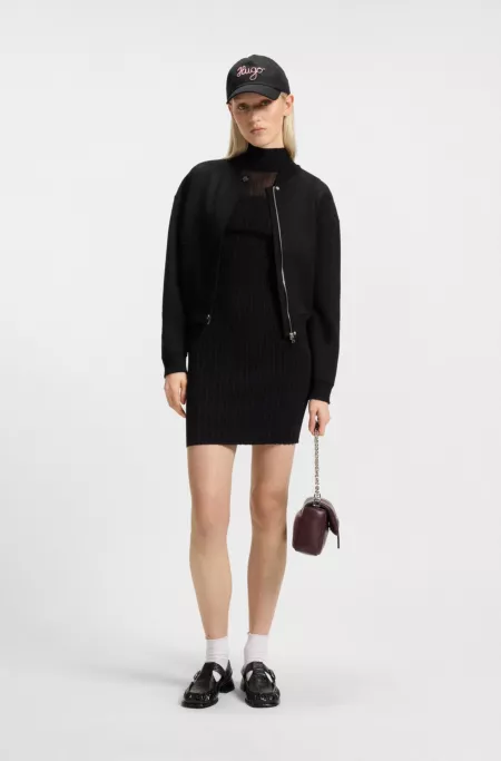 Stretch bomber jacket with concealed closure