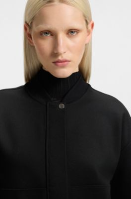 Stretch bomber jacket with concealed closure, Black
