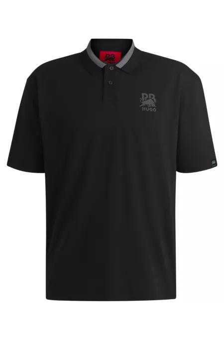 HUGO x RB stretch-cotton polo shirt with carbon stealth logo
