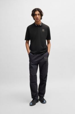 Polo HUGO&nbsp;x&nbsp;RB en coton stretch avec logo en carbone, Noir