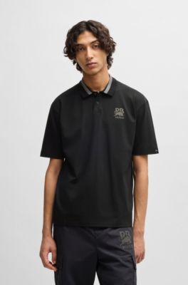 Polo HUGO&nbsp;x&nbsp;RB en coton stretch avec logo en carbone, Noir