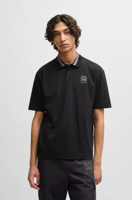 HUGO x RB stretch-cotton polo shirt with carbon stealth logo