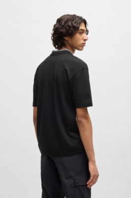 Polo HUGO&nbsp;x&nbsp;RB en coton stretch avec logo en carbone, Noir