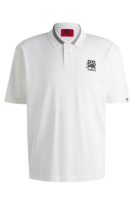 HUGO x RB stretch-cotton polo shirt with carbon stealth logo, White