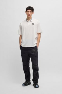 HUGO x RB stretch-cotton polo shirt with carbon stealth logo, White