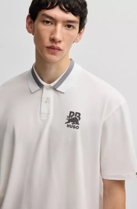 HUGO x RB stretch-cotton polo shirt with carbon stealth logo