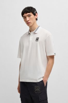 HUGO x RB stretch-cotton polo shirt with carbon stealth logo, White