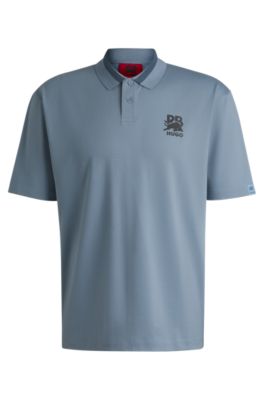 HUGO x RB stretch-cotton polo shirt with carbon stealth logo, Blue