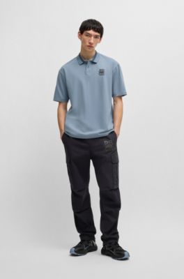 HUGO x RB stretch-cotton polo shirt with carbon stealth logo, Blue