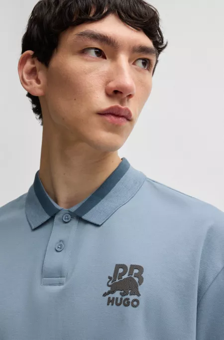 HUGO x RB stretch-cotton polo shirt with carbon stealth logo
