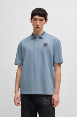 HUGO x RB stretch-cotton polo shirt with carbon stealth logo, Blue