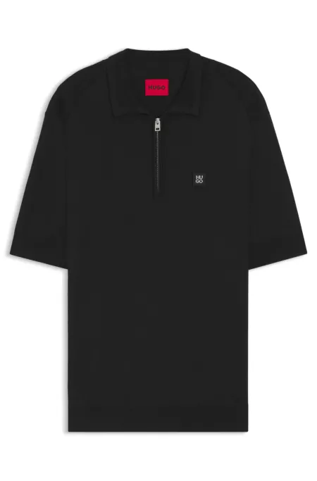 Zip-neck knit polo with jacquard details