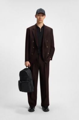 Polo en maille avec encolure zipp&eacute;e et d&eacute;tails jacquard, Noir