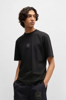 HUGO x RB cotton-jersey T-shirt with carbon stealth logo, Black