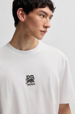 HUGO x RB cotton-jersey T-shirt with carbon stealth logo, White
