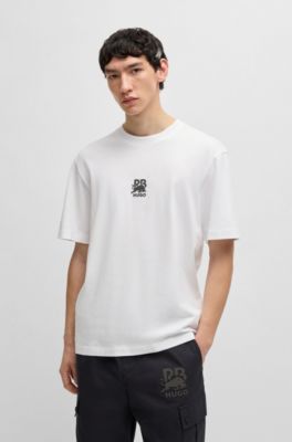 Camiseta de punto de algod&oacute;n HUGO x RB con logo de carbono sutil, Blanco