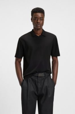 Polo Relaxed en piqu&eacute; de coton stretch merceris&eacute;, Noir