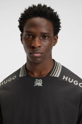 HUGO x RB polo shirt with logos and tipping, Dark Brown