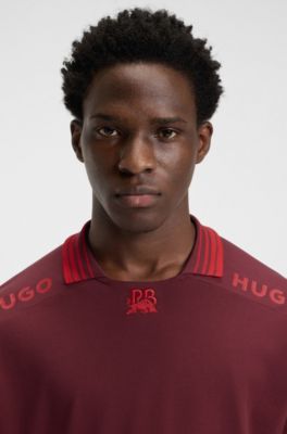 Polo HUGO x RB avec bordures et logos, Rouge sombre