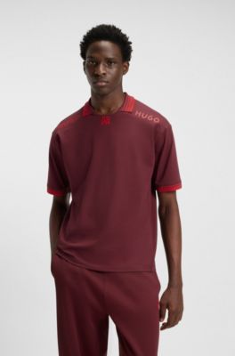 Polo HUGO&nbsp;x&nbsp;RB con ribetes y logos, Rojo oscuro