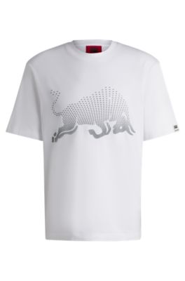 T-shirt HUGO&nbsp;x&nbsp;RB en jersey de coton &agrave; motif taureau en d&eacute;grad&eacute;, Blanc