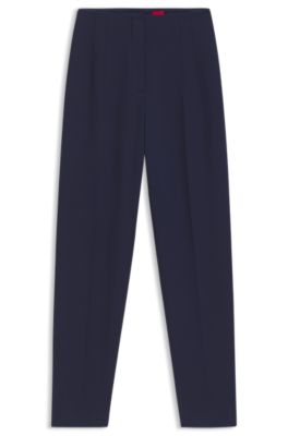 Pantalones regular fit en tejido el&aacute;stico con pernera carrot, Azul oscuro