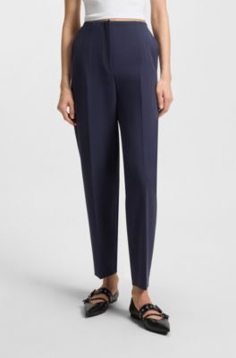 Pantalones regular fit en tejido el&aacute;stico con pernera carrot, Azul oscuro