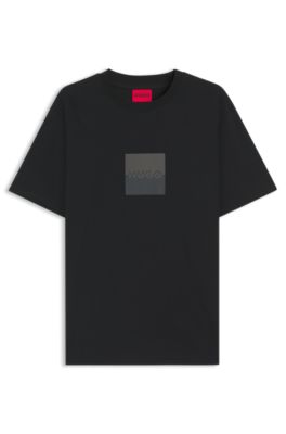 HUGO - Cotton-jersey T-shirt with split-logo print - Black