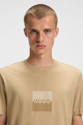 Camiseta de punto de algod&oacute;n con estampado de logo en dos partes, Beige