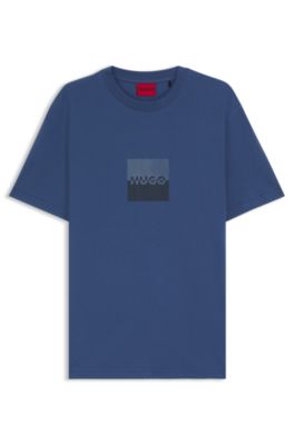 Camiseta de punto de algod&oacute;n con estampado de logo en dos partes, Azul