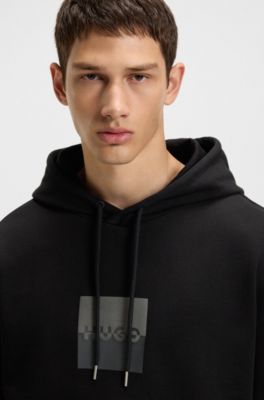 Split-logo hoodie in cotton terry, Black