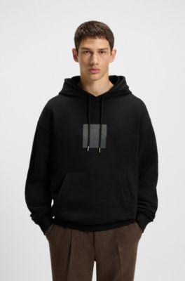 Split-logo hoodie in cotton terry, Black