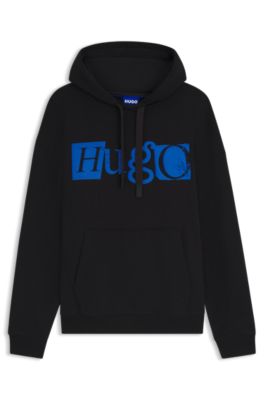 Cotton-terry hoodie with puff-print logo, Black