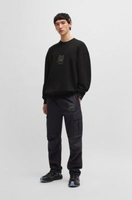 Sudadera HUGO x RB de felpa de algod&oacute;n con logo de carbono sutil, Negro