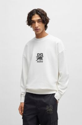 Sweat HUGO&nbsp;x&nbsp;RB en molleton de coton avec logo en carbone, Blanc