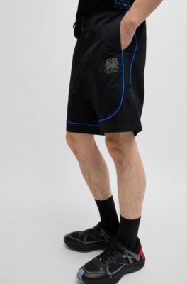 HUGO x RB drawstring shorts with piping details, Black