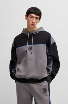 Sudadera con capucha HUGO x RB en mezcla de algod&oacute;n con detalles de ribetes, Gris oscuro