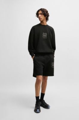 Shorts HUGO x RB en felpa de algod&oacute;n con logo en carbono sutil, Negro