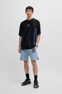 HUGO x RB cotton-terry shorts with carbon stealth logo, Blue