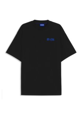 Camiseta de punto de algod&oacute;n con logo estampado en relieve, Negro