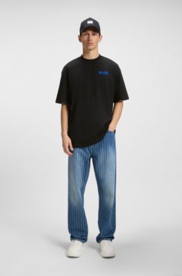 Camiseta de punto de algod&oacute;n con logo estampado en relieve, Negro