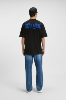 Camiseta de punto de algod&oacute;n con logo estampado en relieve, Negro